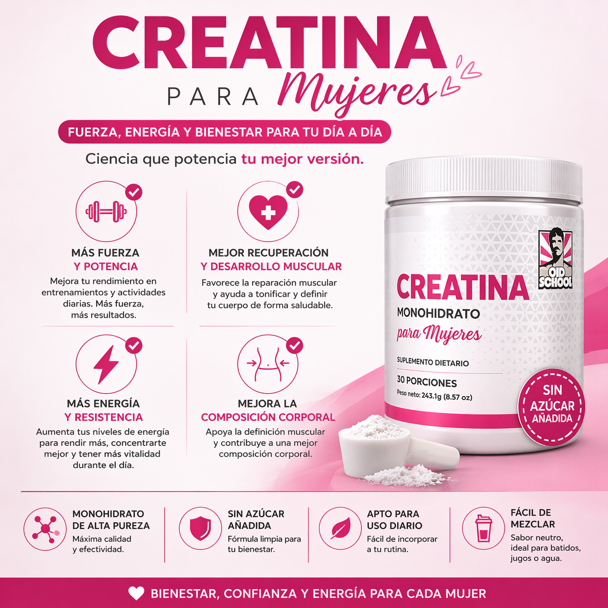 💜Creatina Premium para Mujer – Fuerza, Energía y Bienestar Diario