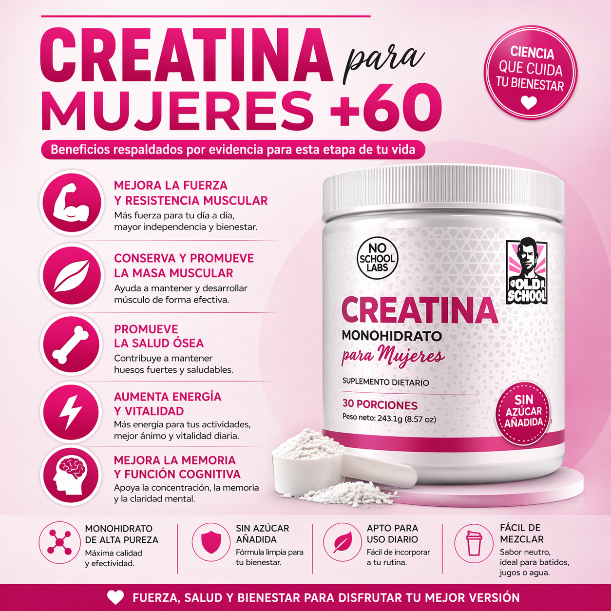 💜Creatina Premium para Mujer – Fuerza, Energía y Bienestar Diario