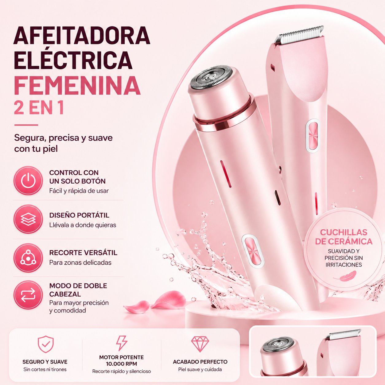 Afeitadora Eléctrica Femenina 2 en 1 - piel suave cuando necesites