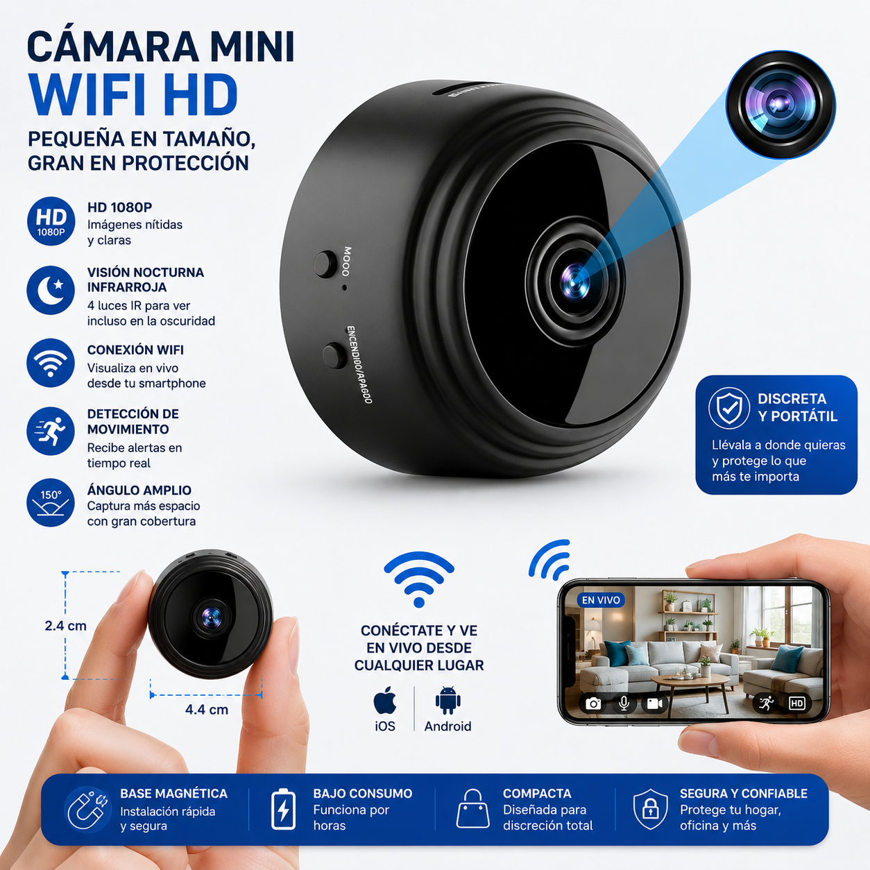 Mini Cámara WiFi Magnética Full HD 1080P™