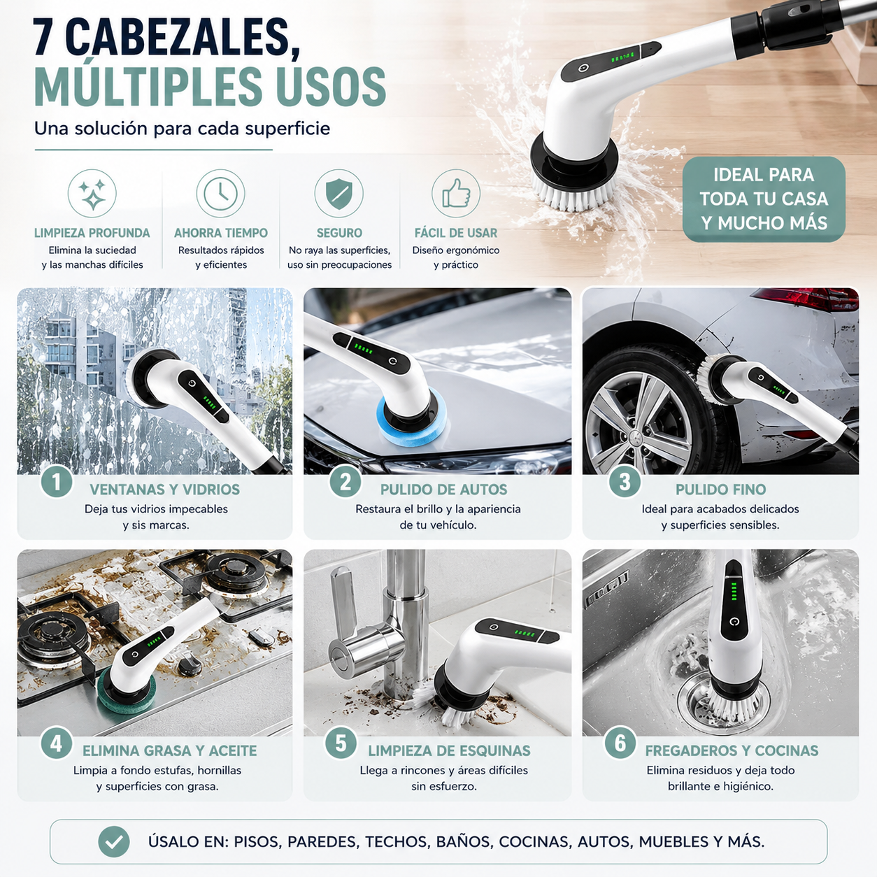 Cepillo De Limpieza Eléctrico Inalámbrico 7 En 1