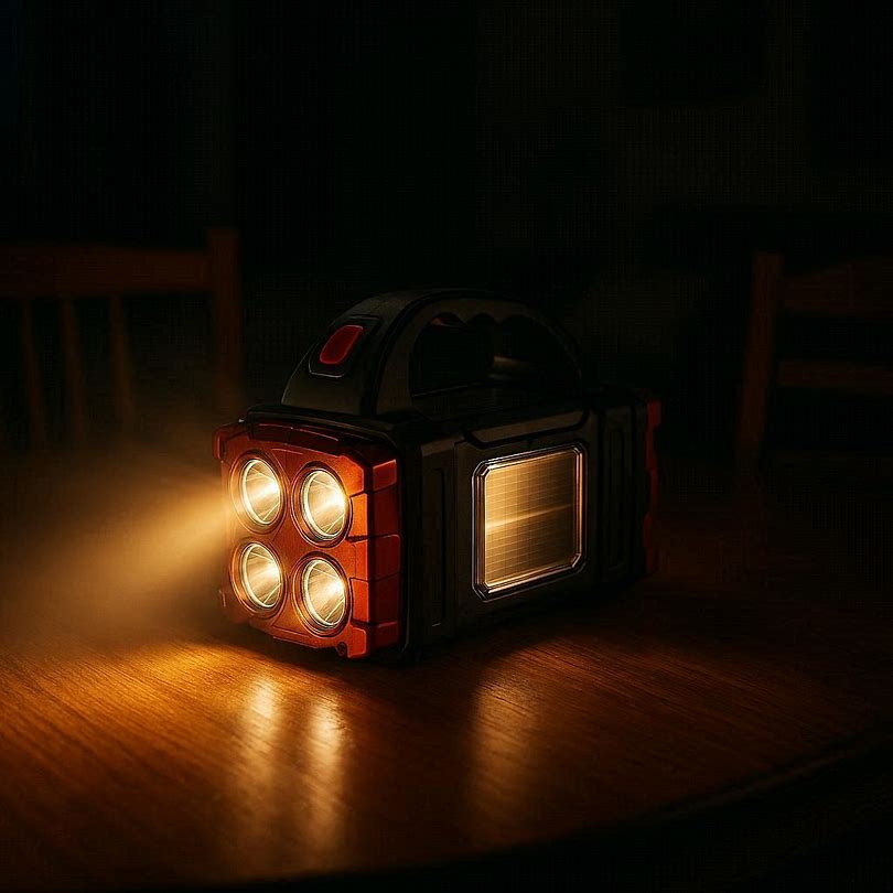 Linterna LED Solar Recargable – 4 Modos | Powerbank de Emergencia