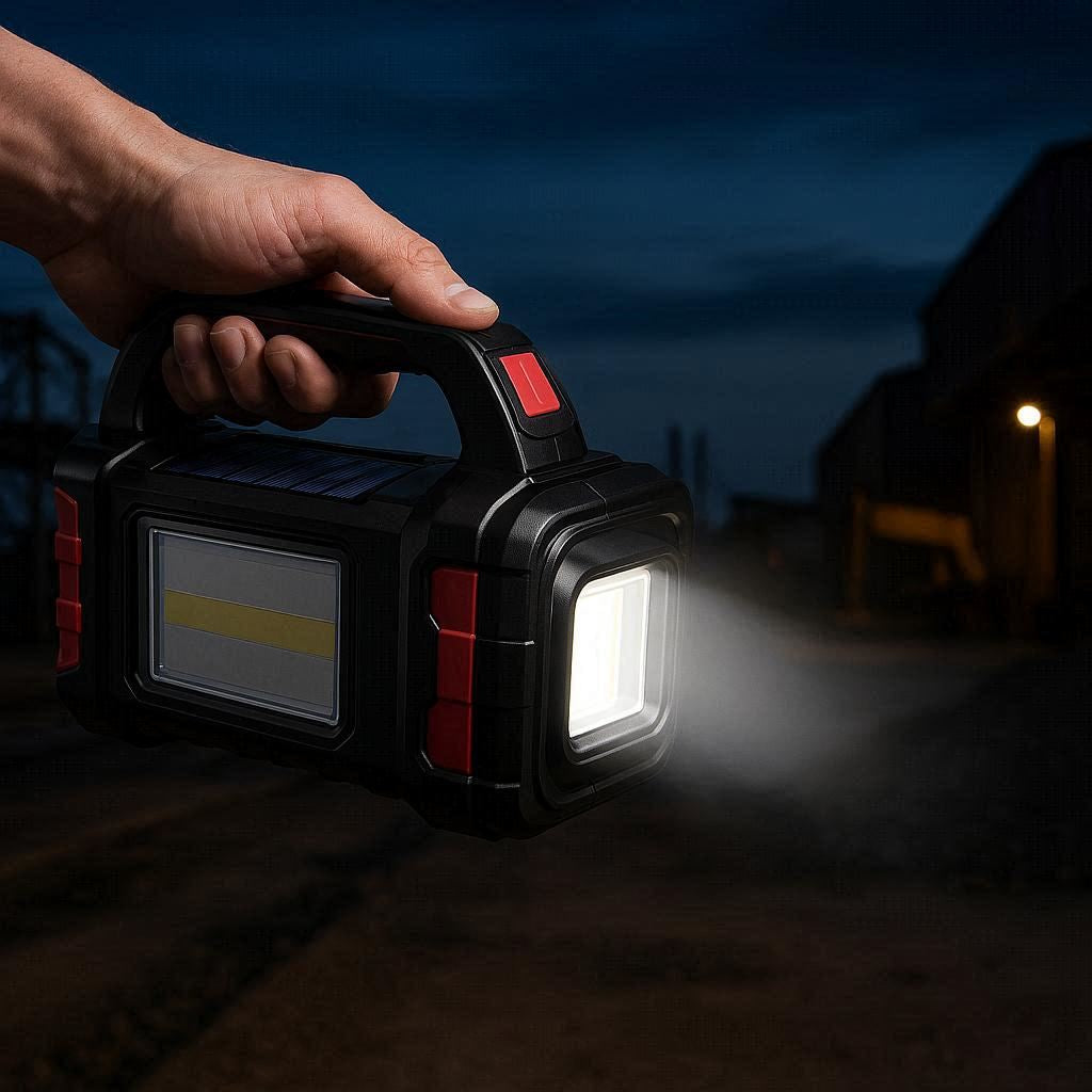 Linterna LED Solar Recargable – 4 Modos | Powerbank de Emergencia